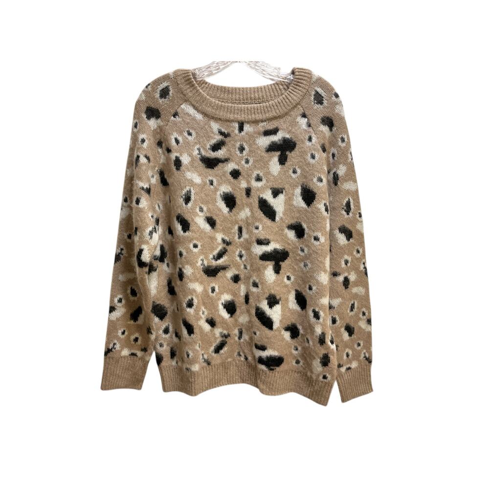 Cotton Emporium Leopard Print Crew Neck Sweater Size M Tan black